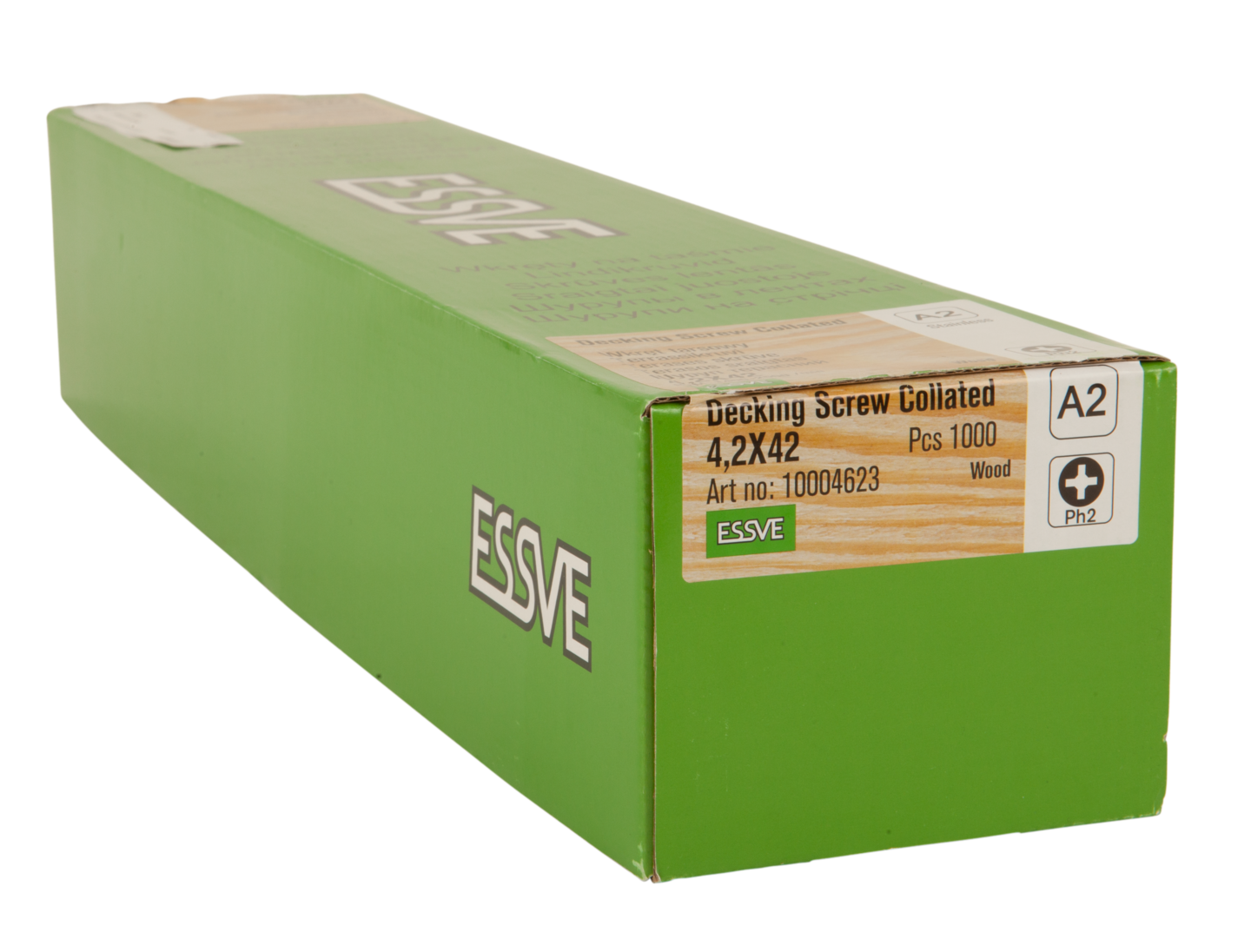 TRALLSKRUV ESSVE BANDAD PH2 ROSTFRI, A2 4,2X42 1000ST