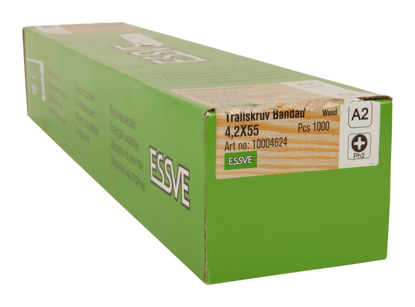 TRALLSKRUV ESSVE BANDAD PH2 ROSTFRI, A2 4,2X55 1000ST