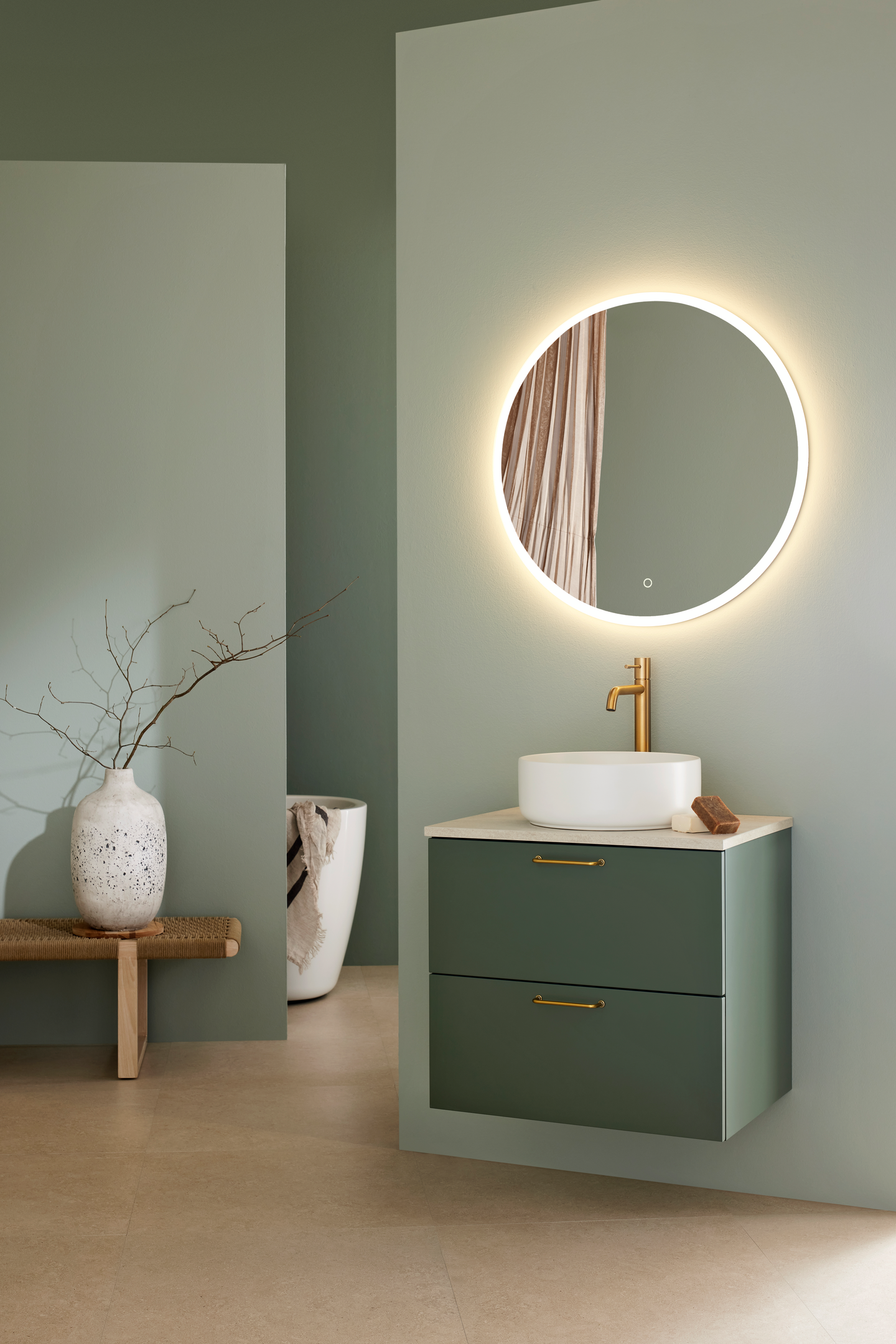 KOMMOD HAFA HAZE 2 LÅDOR 600 GRÖN MED BÄNKSKIVA OCH HANDFAT