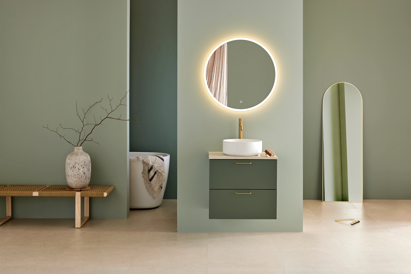 KOMMOD HAFA HAZE 2 LÅDOR 600 GRÖN MED BÄNKSKIVA OCH HANDFAT