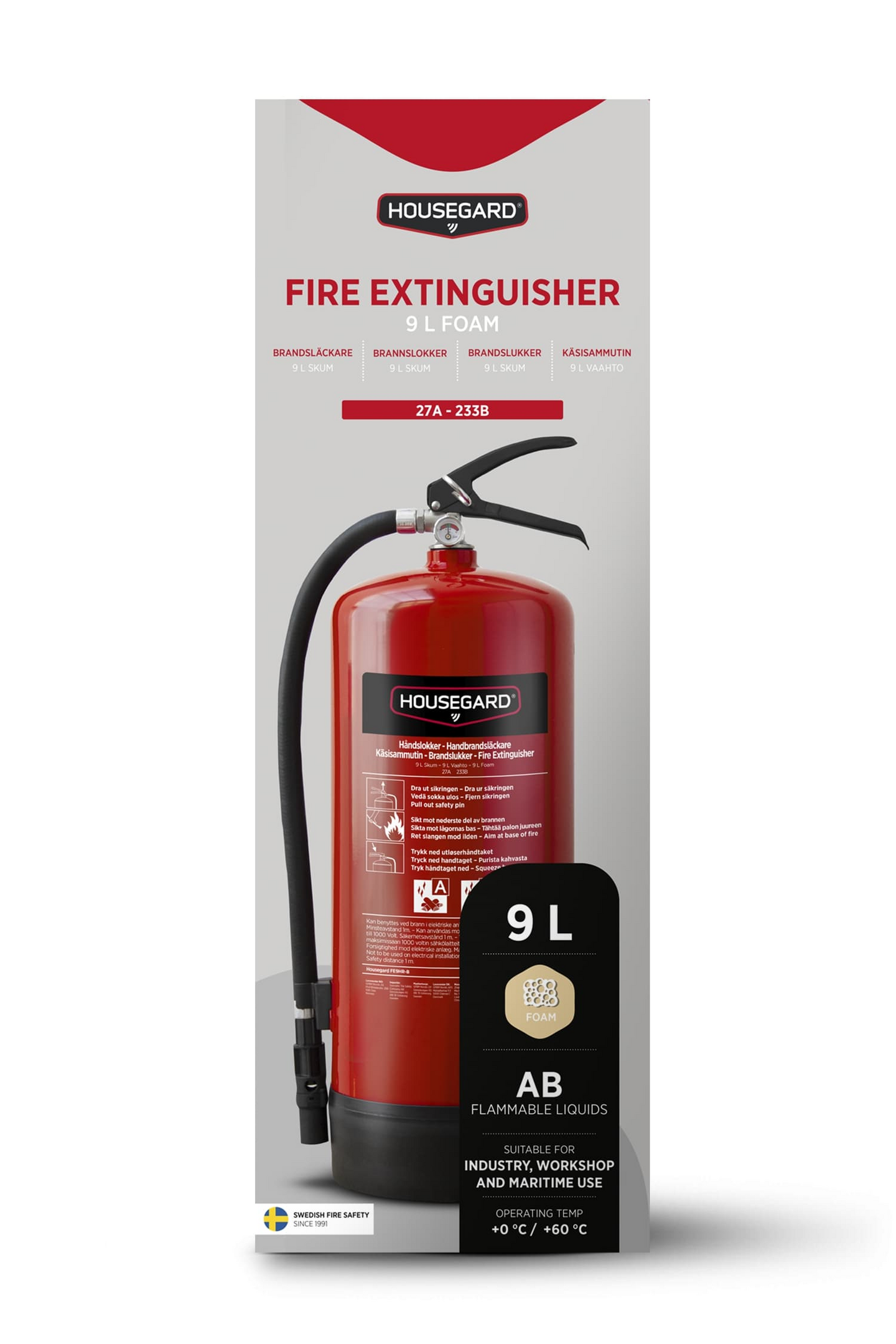 Vaahtosammutin Housegard pfas-vapaa 9l fe9hr-b 34a 183b