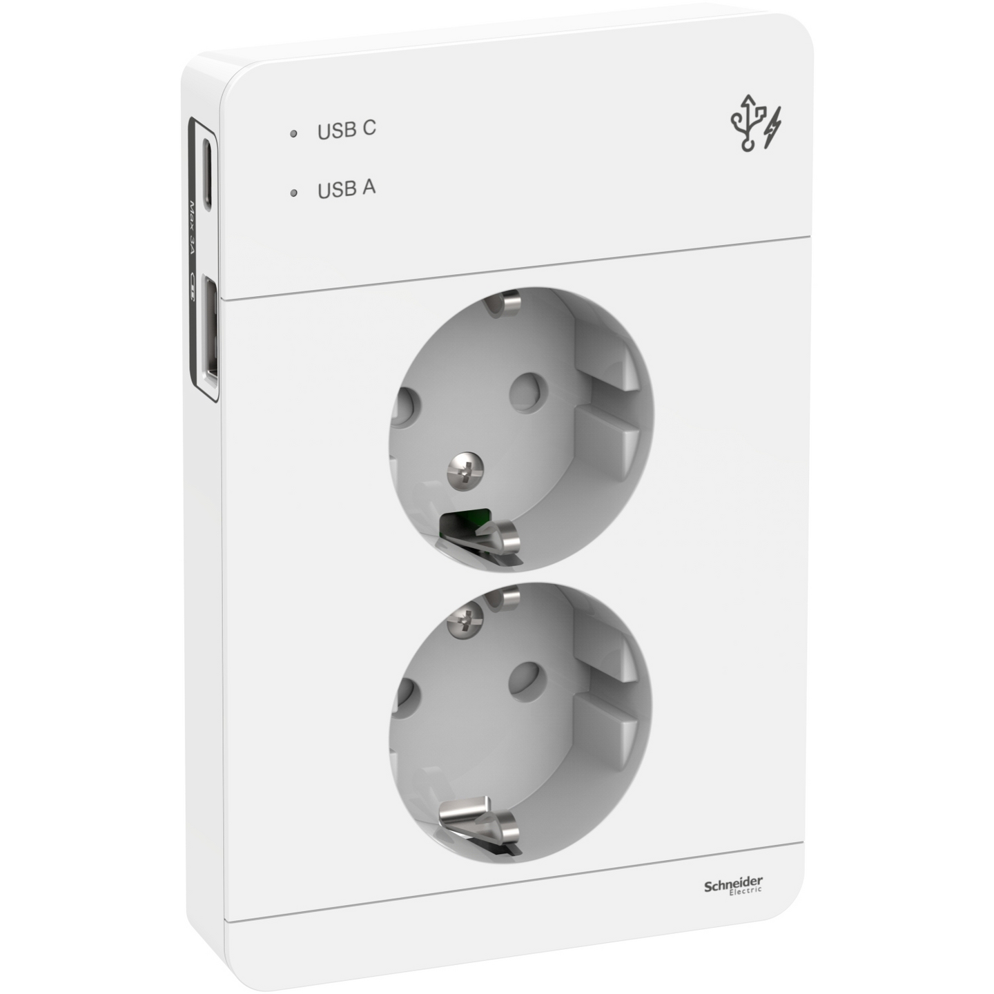 Pistorasia Exxact 2-PR + 2xUSB lataus A+C 3A valkoinen