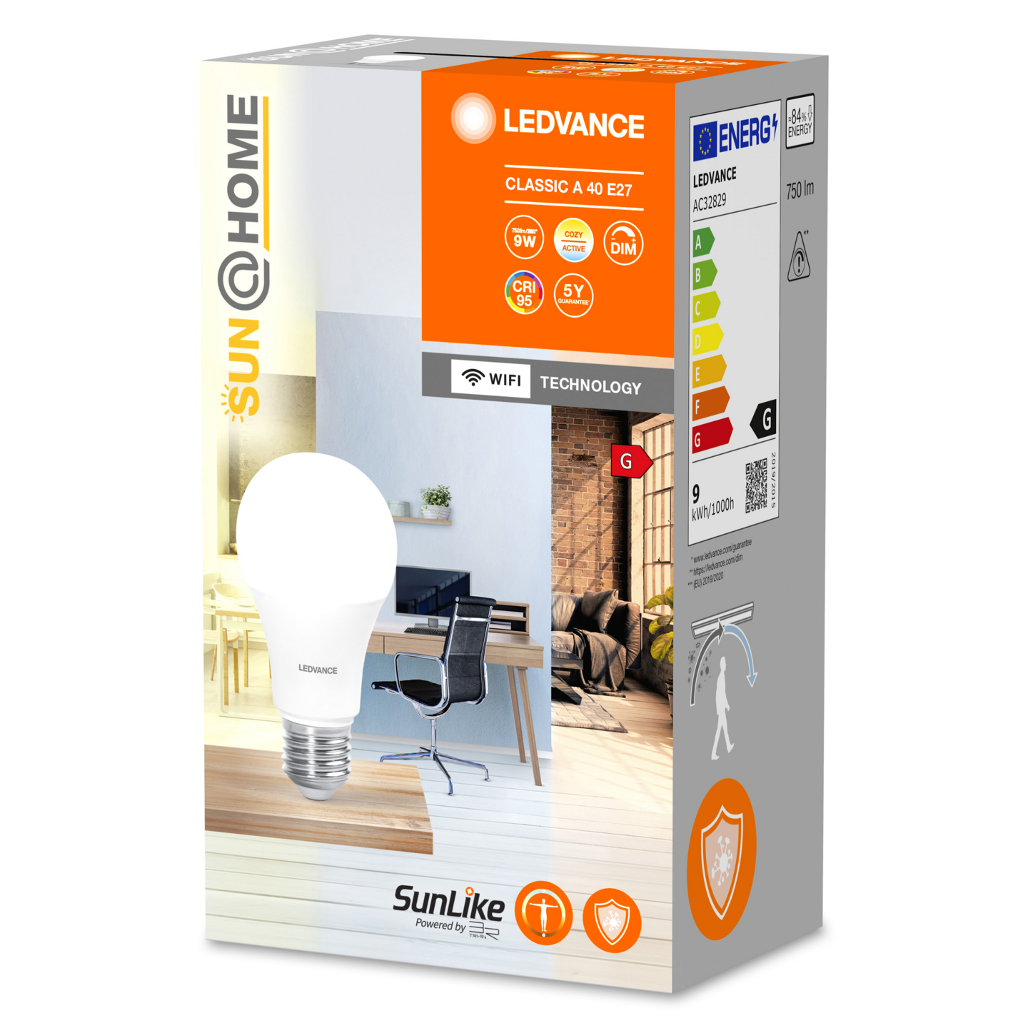 Led-vakiolamppu LEDVANCE SMART+ SUN@HOME CLA 806lm TW E27 muovi