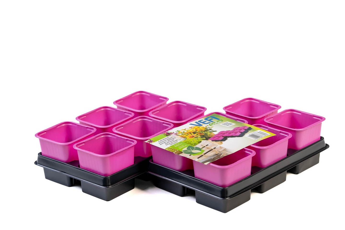 Muoviruukut ja alusta Vefi pinkki/musta