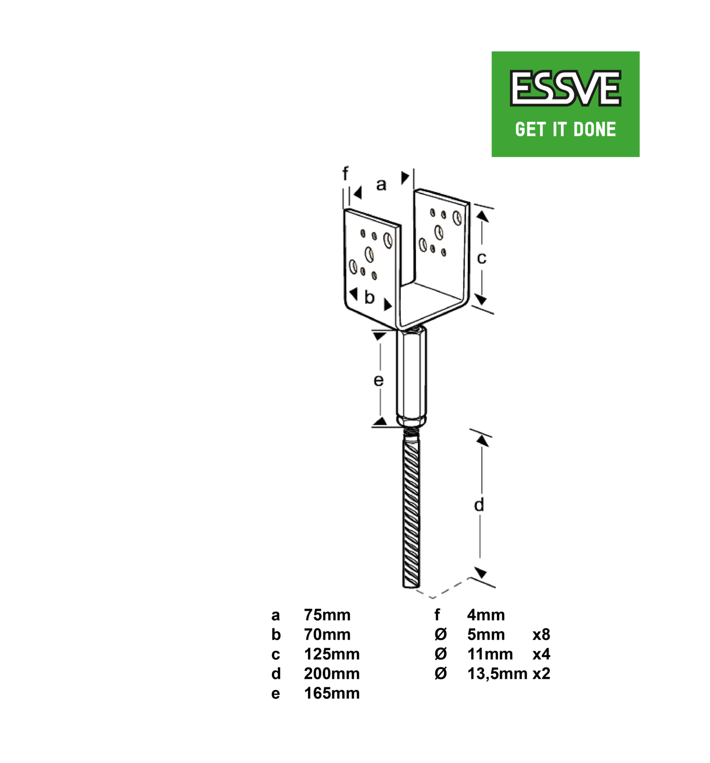 STOLPSKO ESSVE JUSTERBAR FZV 75X70X125X4,0/115-165/200