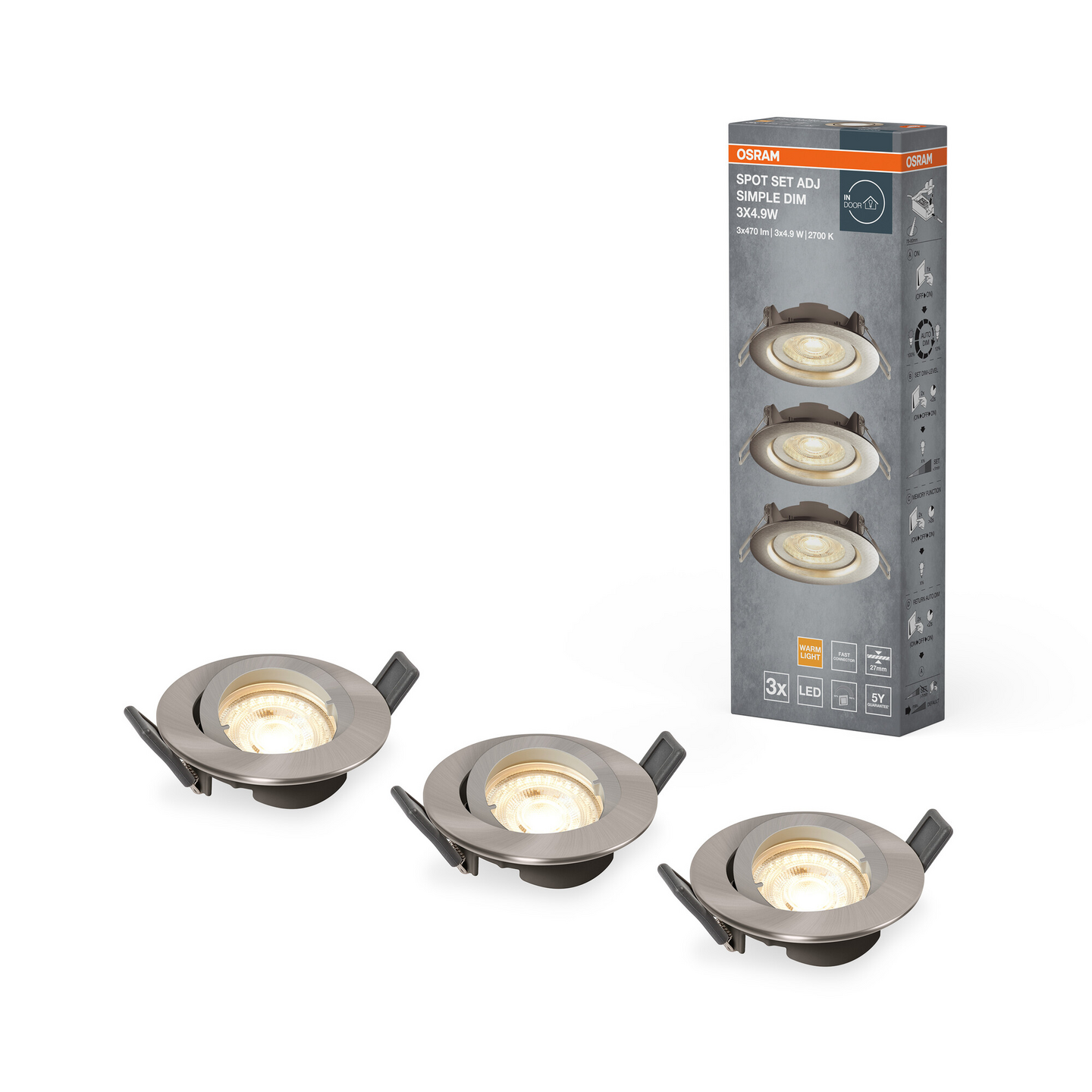 Alasvalosarja OSRAM Spot Set Adjust 3x4,9W 2700K 3x380lm himmennettävä nikkeli