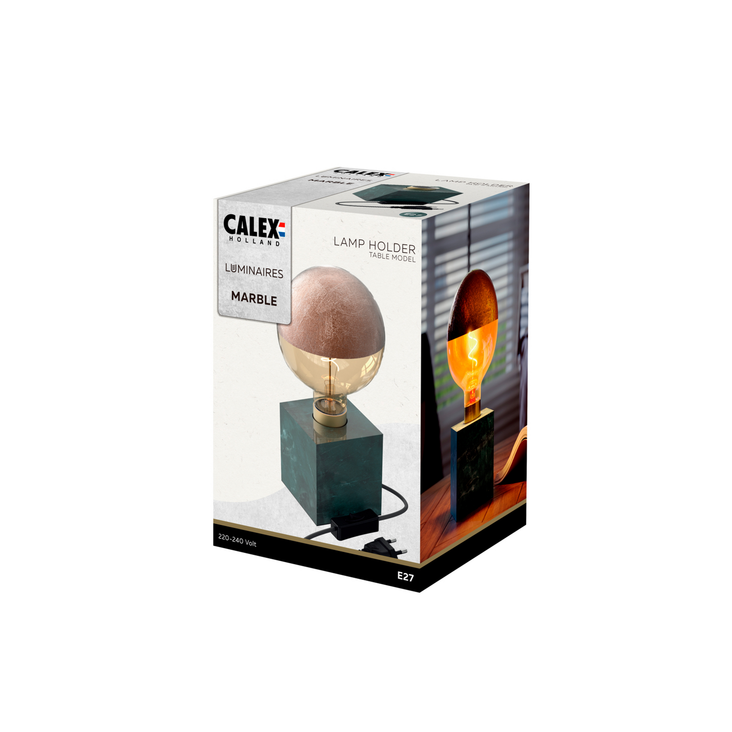 Pöytävalaisin Calex Kuutio E27 marmori valkoinen