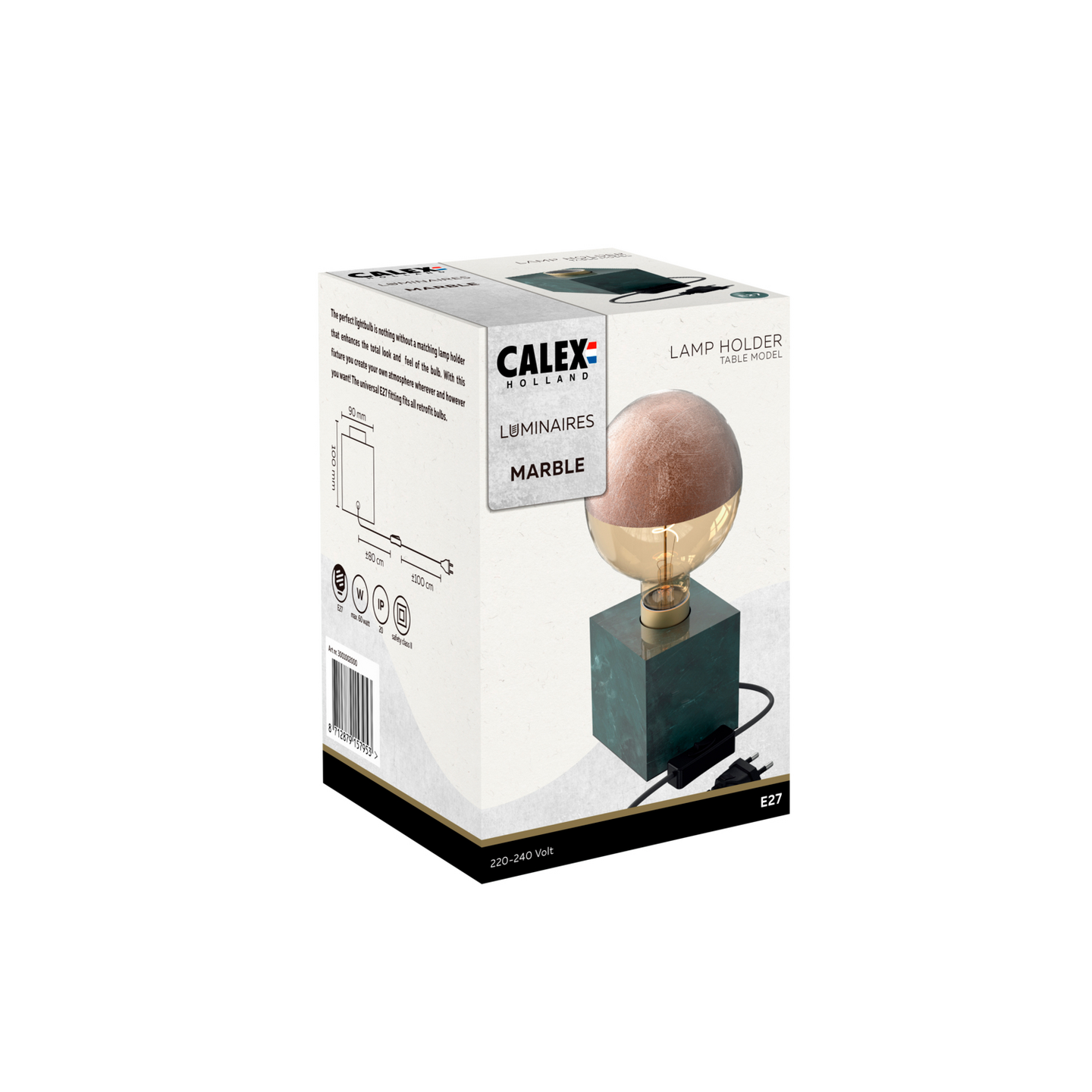 Pöytävalaisin Calex Kuutio E27 marmori valkoinen