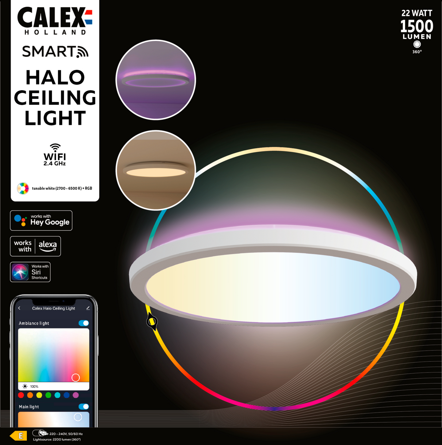 Plafondi Calex Smart Halo 30 IP54 valkoinen