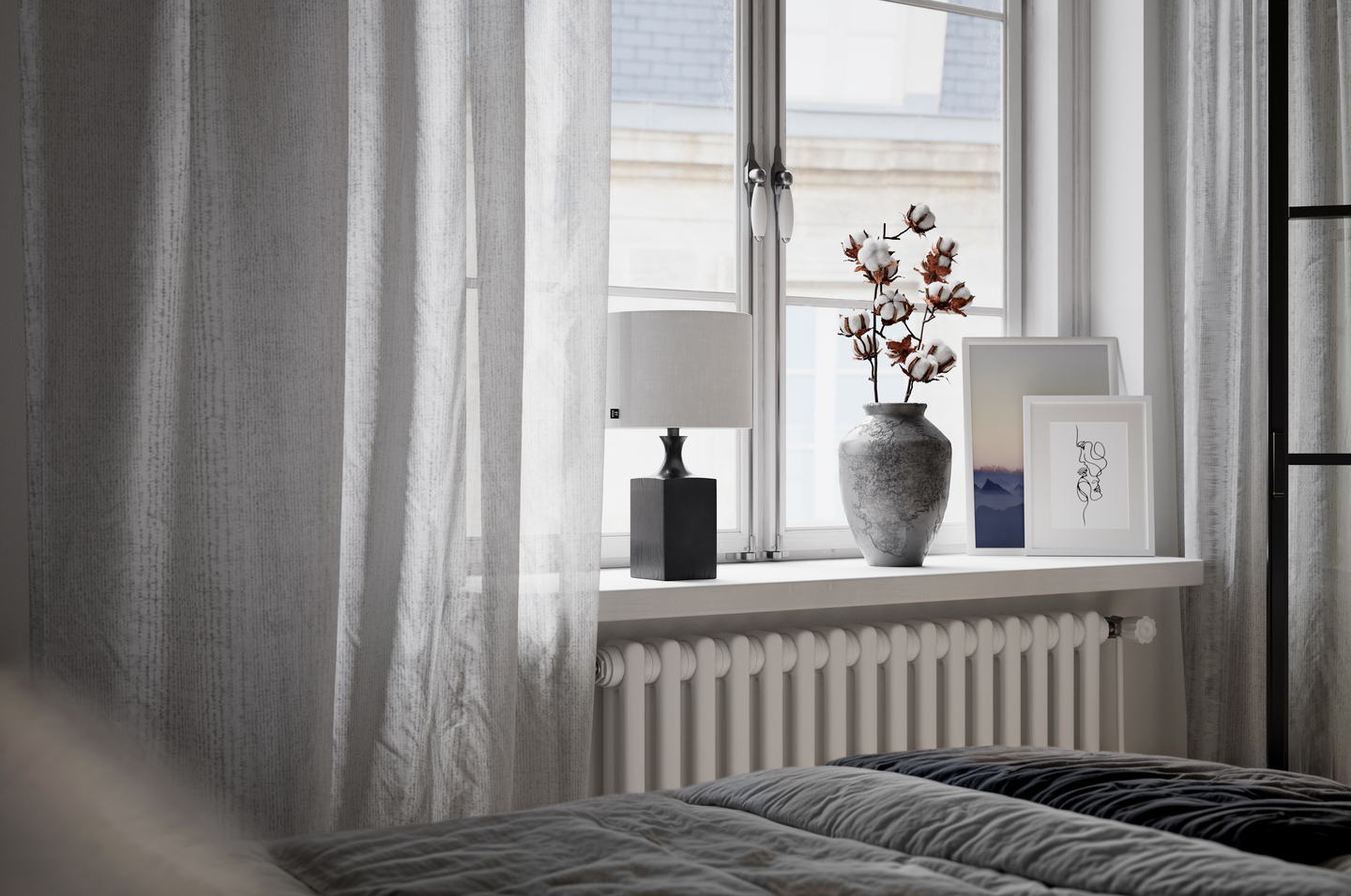 Pöytävalaisin By Rydens Woody matala musta/valkoinen