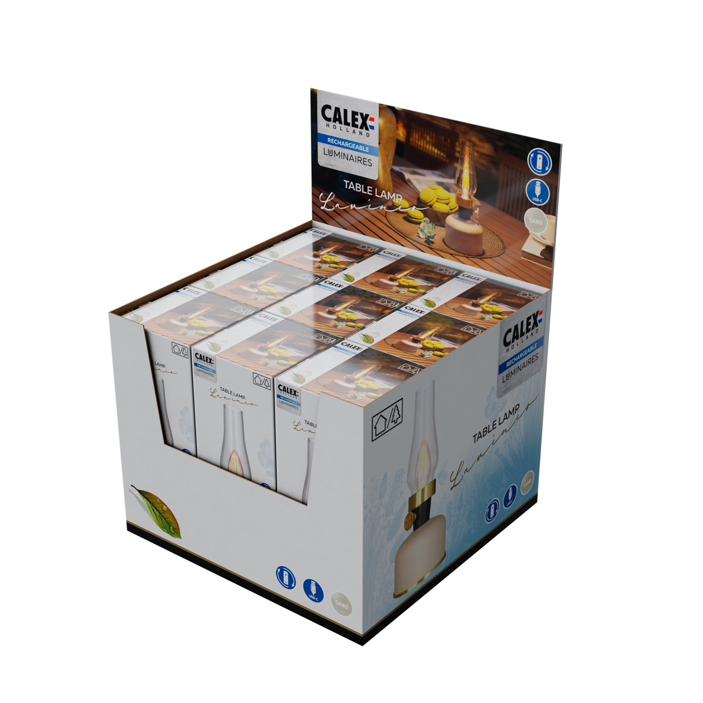 Pöytävalaisin Calex Lavinio IP54 ladattava hiekanvärinen