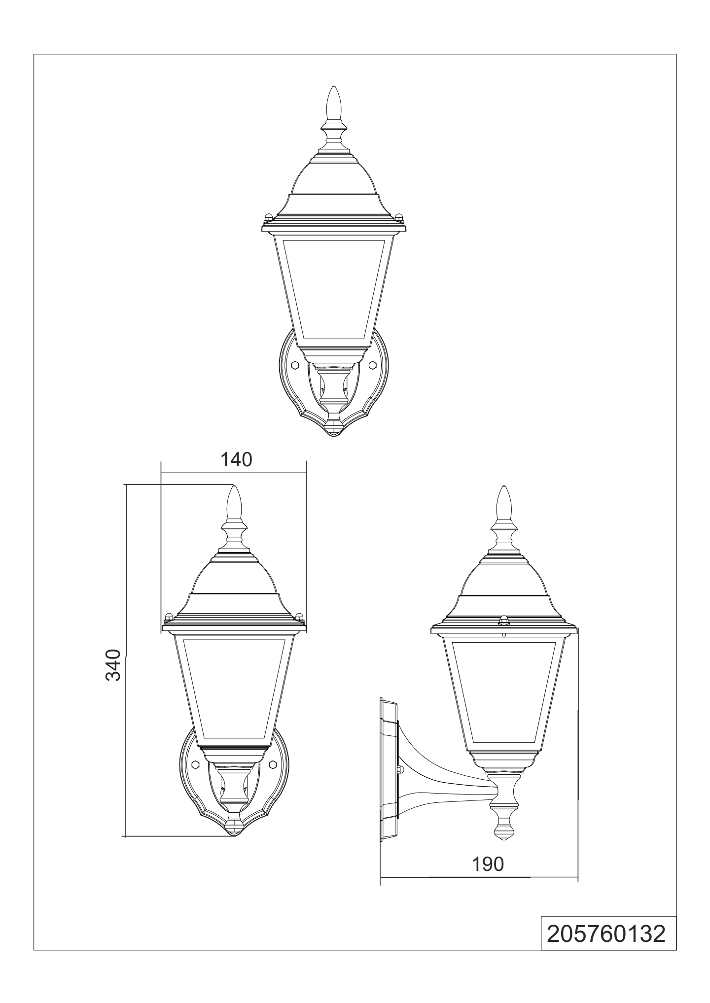 Ulkoseinävalaisin TRIO Livenza E27 musta lyhty ylöspäin