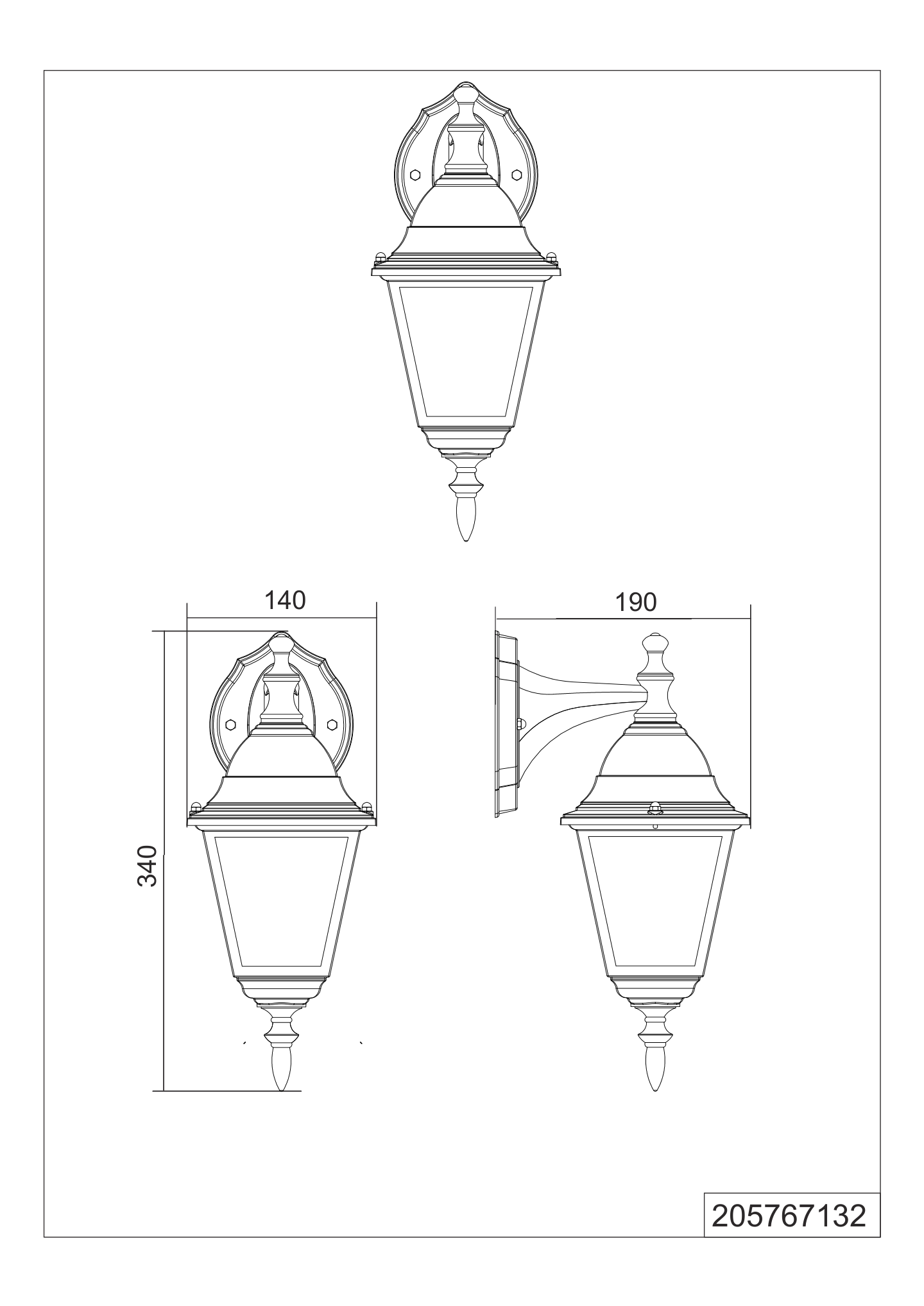 Ulkoseinävalaisin TRIO Livenza E27 musta lyhty alaspäin