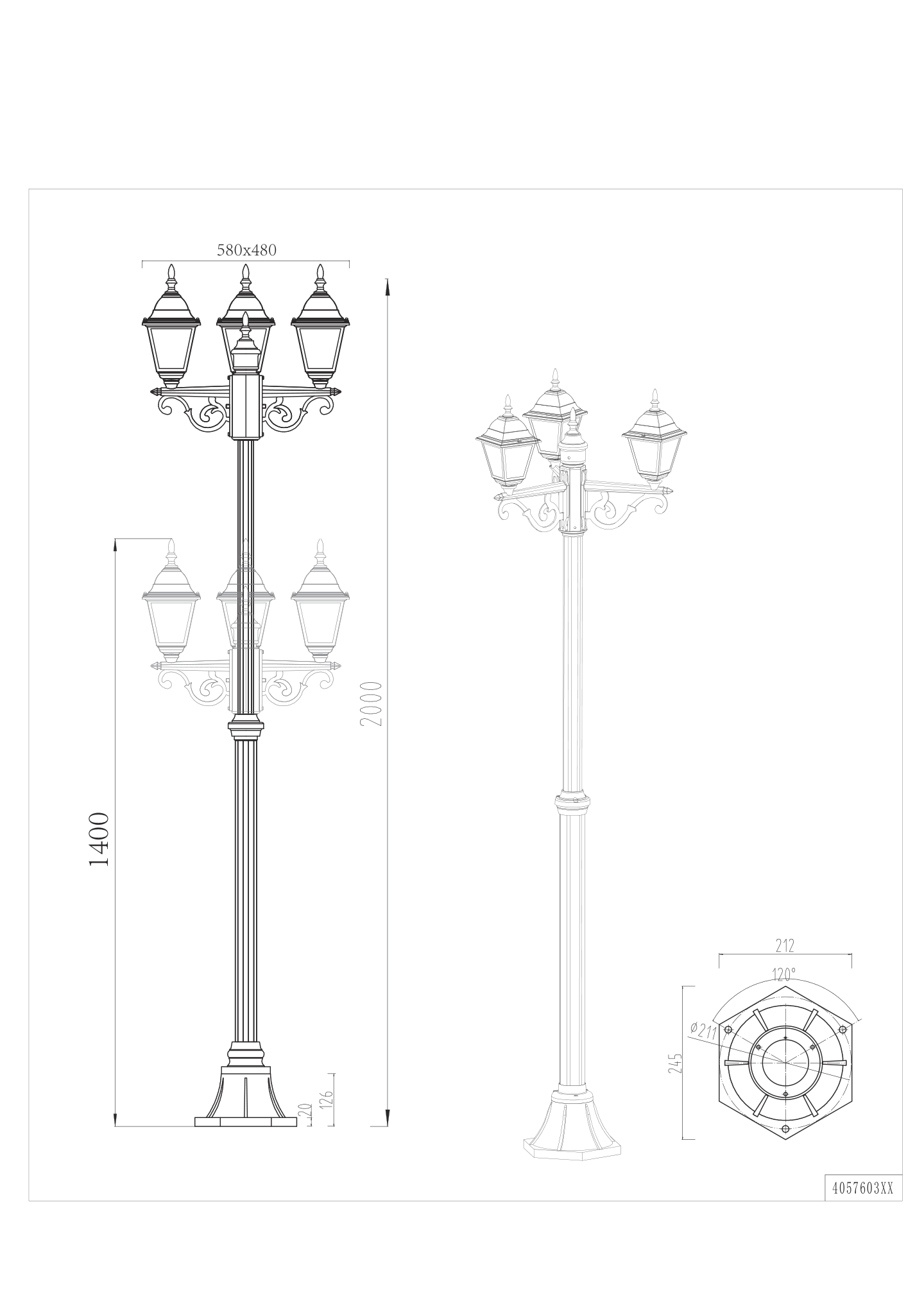 Ulkopylväsvalaisin TRIO Livenza E27 3-osainen 200cm musta
