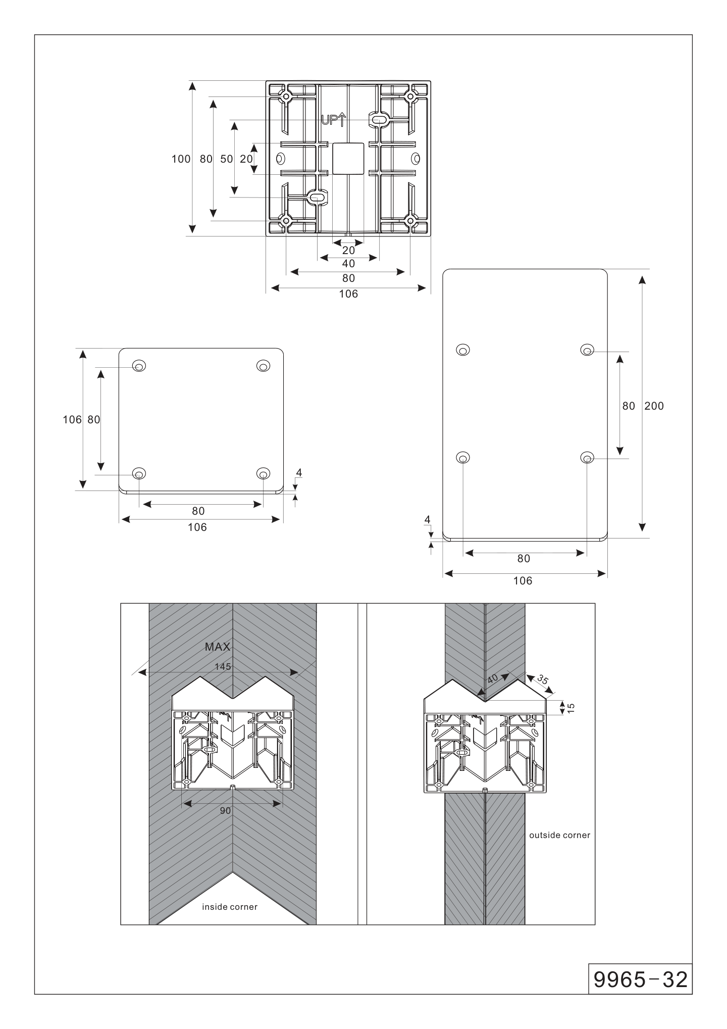 Seinävalaisimen kulma-asennuskappale musta
