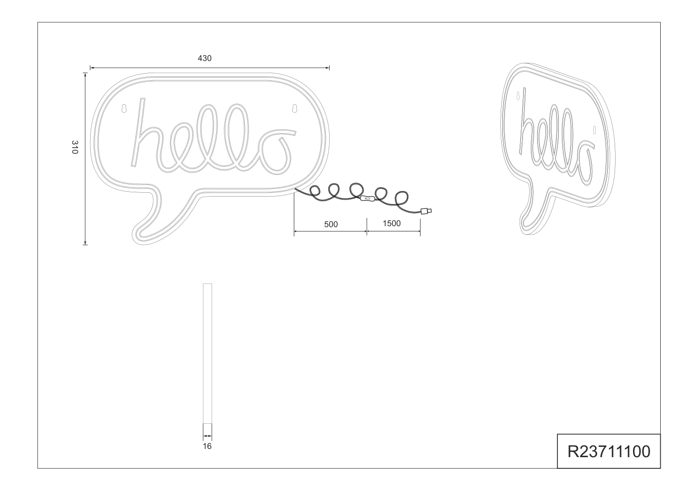 Seinävalaisin TRIO Hello neonkyltti led 5W