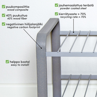 Kenkäteline LM 392 WOOD 870mm hopea
