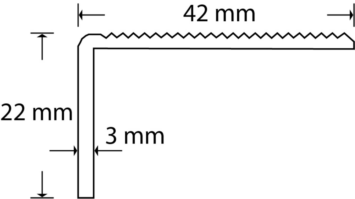 Askelkulmalista 42x22mm ruostumaton teräs uritettu reijitetty 3000mm