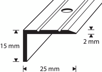 Askelkulmalista 25x15mm kulta-anodisoitu uritettu rei’itetty 1000mm