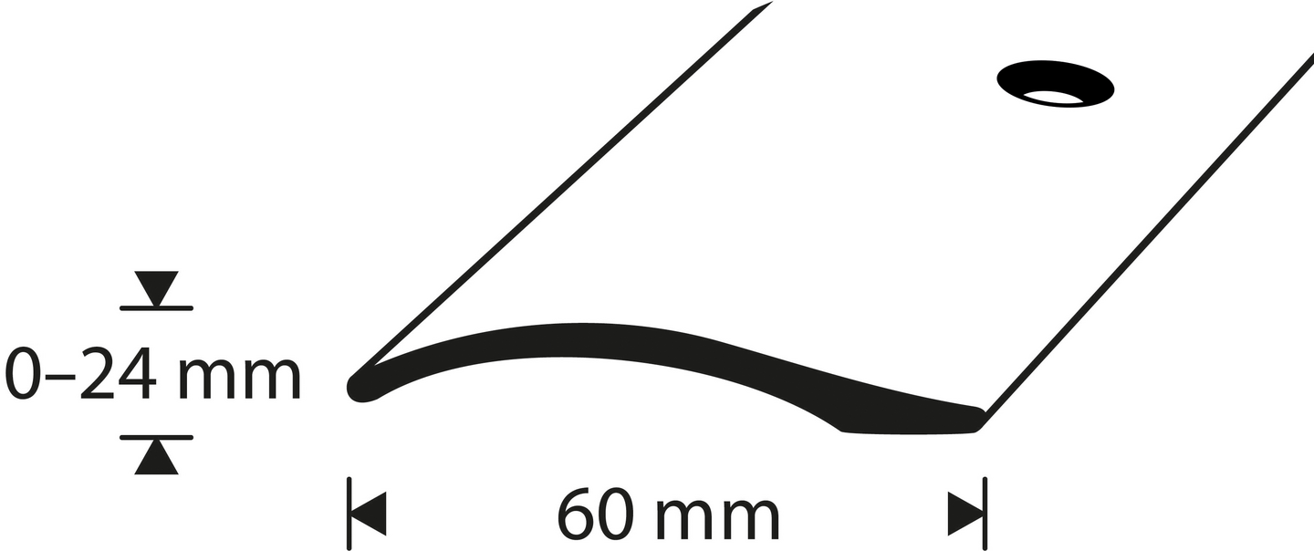 Eritasolista 60mm kromi-anodisoitu tasoero 0-24mm sileä 2000mm