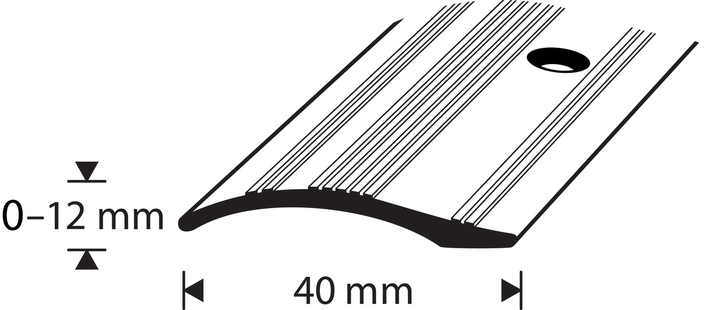 Eritasolista 40mm kromi-anodisoitu tasoero 0-12mm uritettu 2000mm