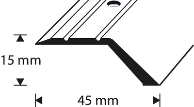 Eritasolista 45mm hopea-anodisoitu tasoero 15mm uritettu 3000mm