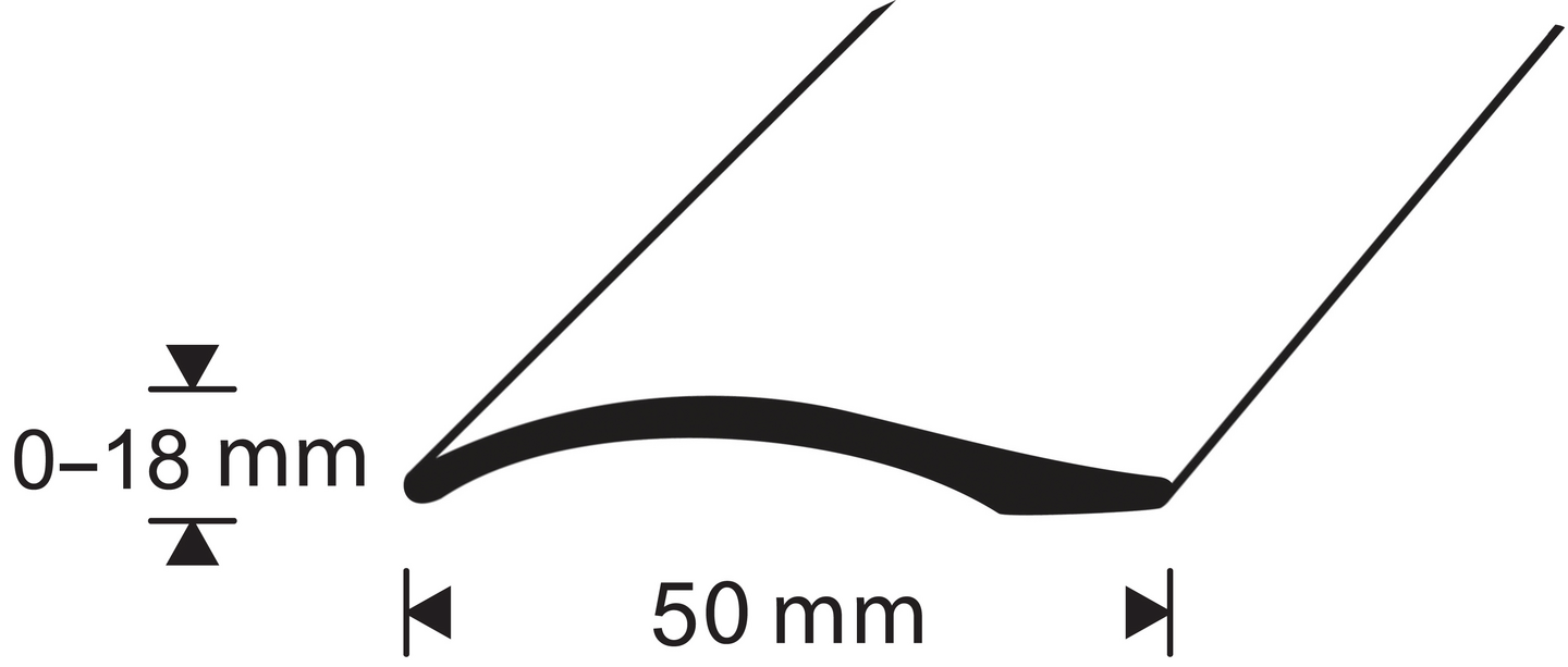Tarra-eritasolista 50mm kulta-anodisoitu tasoero 0-18mm sileä 3000mm