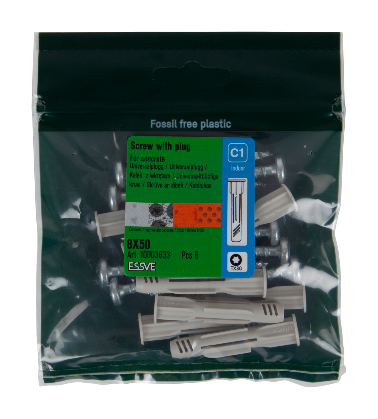 SKRUV ESSVE MED UNIVERSALPLUGG 8X50 8ST