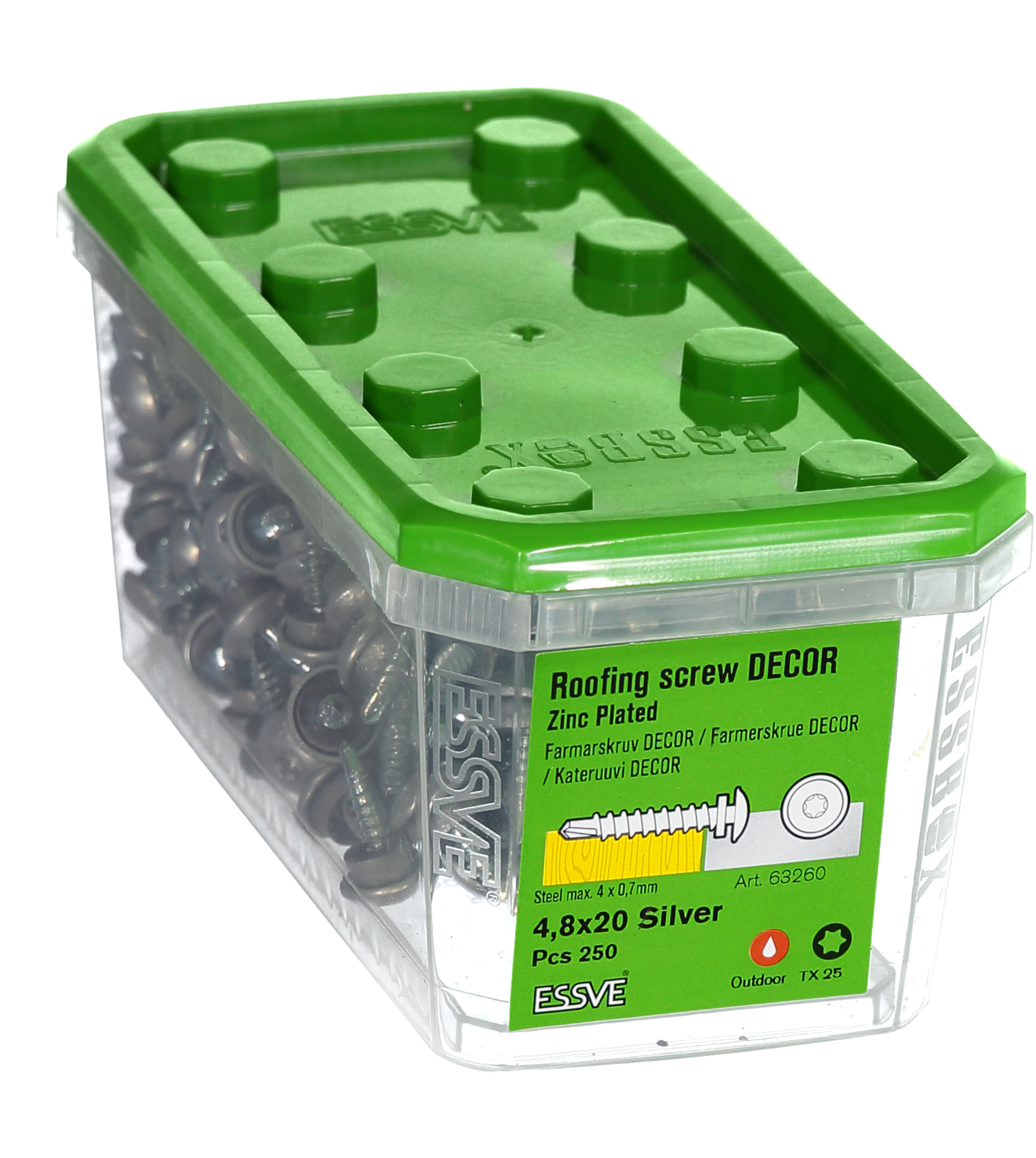 FARMARSKRUV ESSVE DECOR BS SILVER RAL 9006 TX25 FZB 4,8X20 250ST