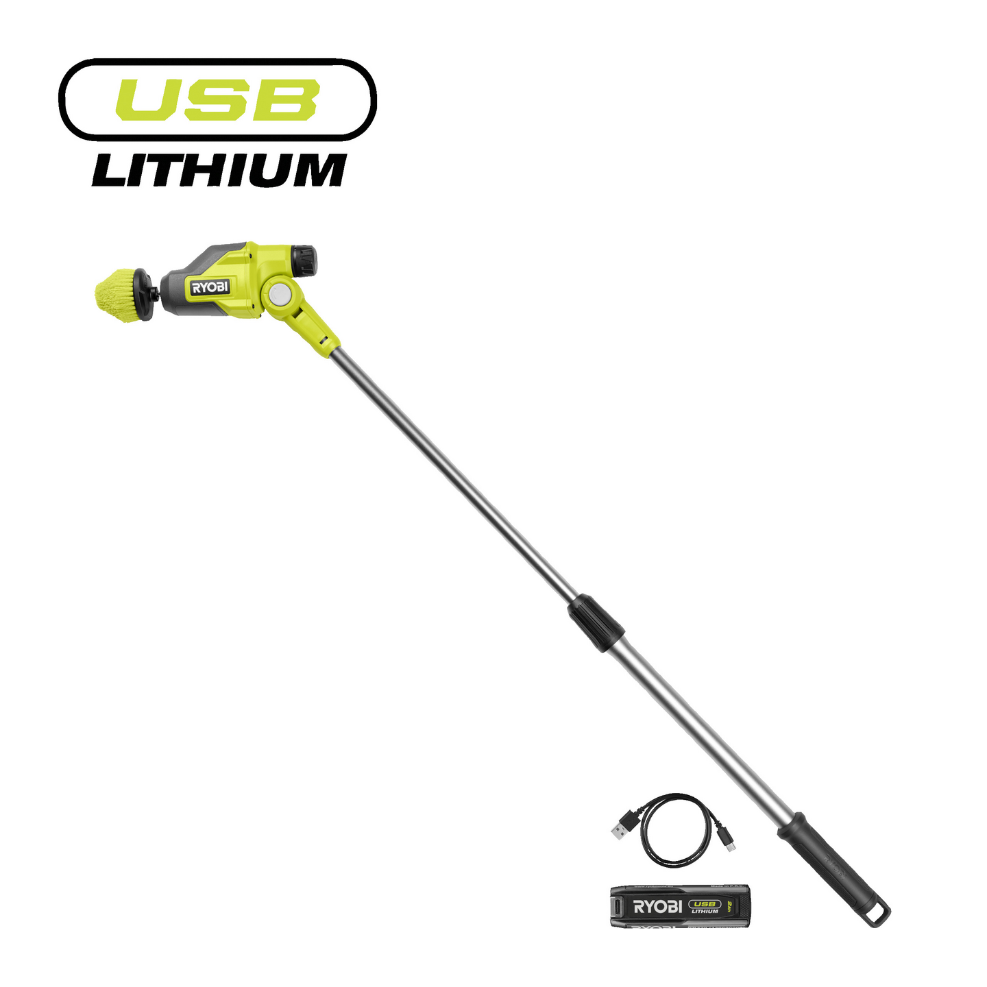 Pesuharja teleskooppivarrella Ryobi RTS4-120G 4V USB-Lithium-sarja 2,0Ah akku
