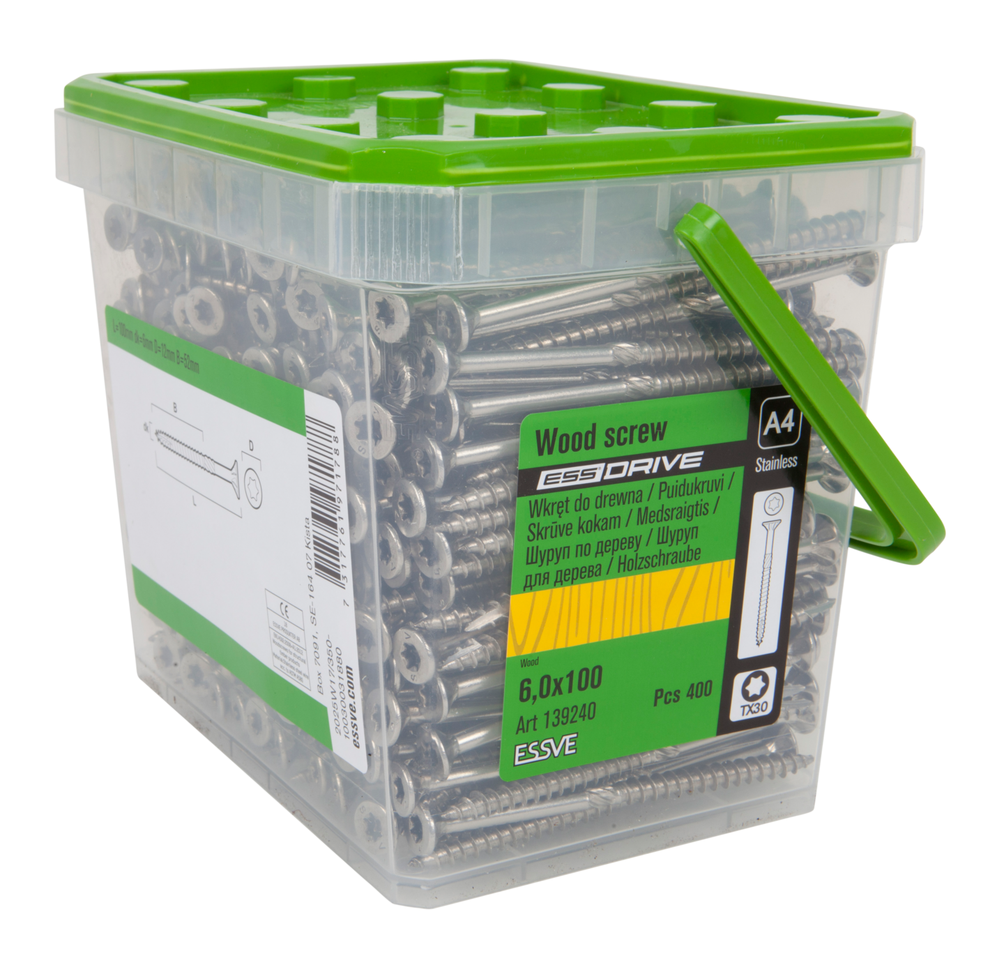 TRÄSKRUV ESSDRIVE FÖRSÄNKT HUVUD ROSTFRI A4 6,0X100 400ST