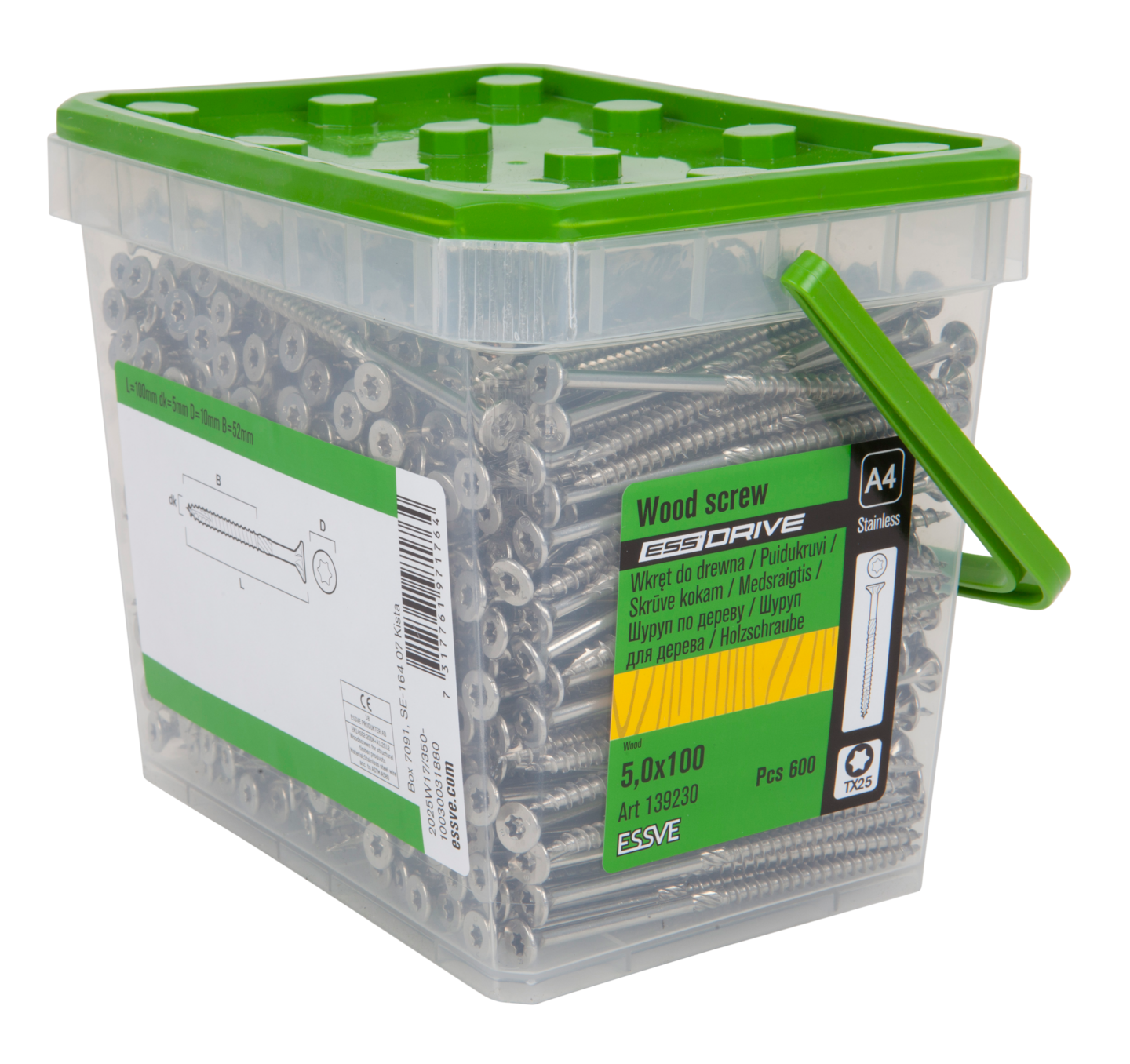 TRÄSKRUV ESSDRIVE FÖRSÄNKT HUVUD ROSTFRI A4 5,0X100 600ST