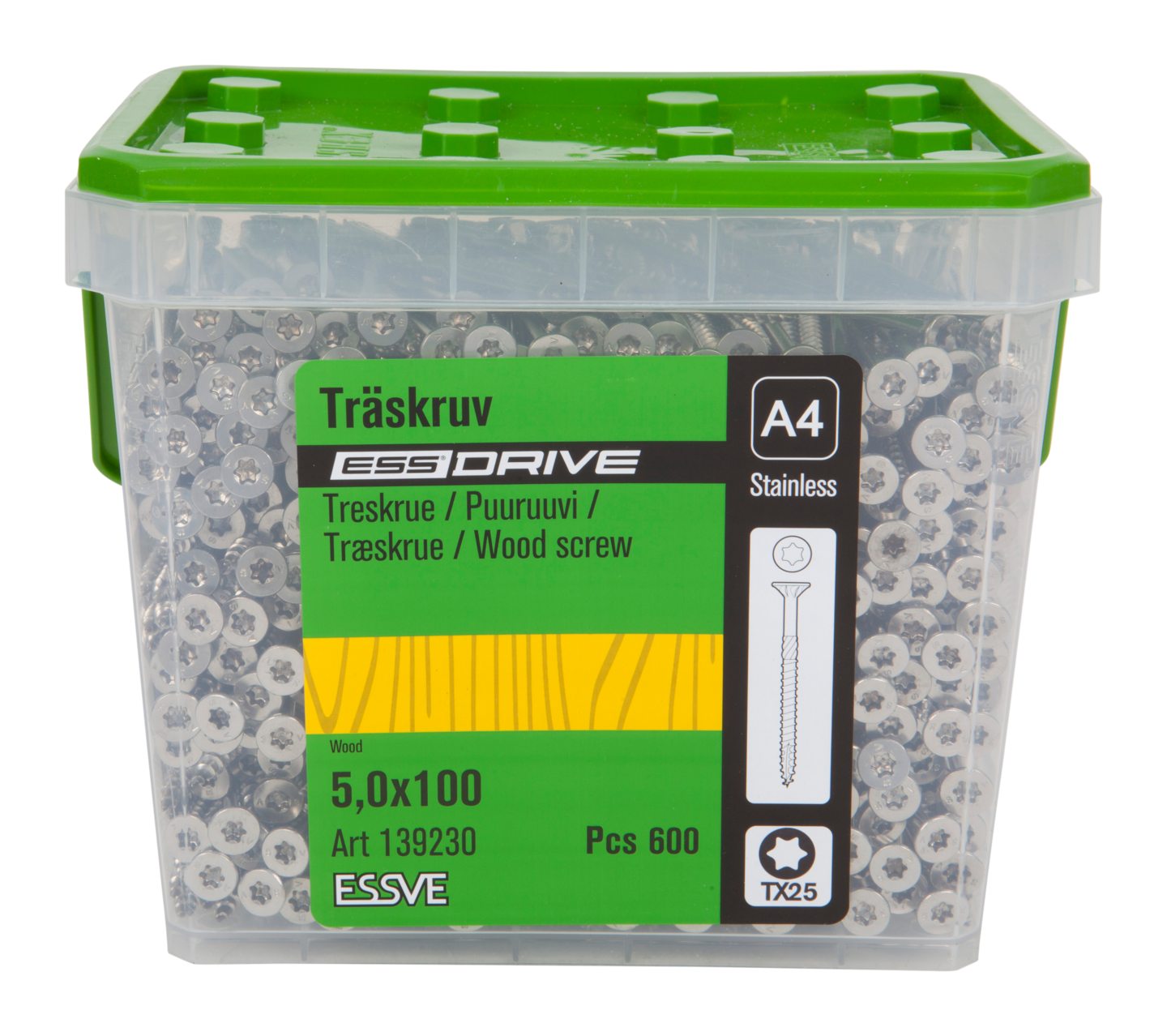 TRÄSKRUV ESSDRIVE FÖRSÄNKT HUVUD ROSTFRI A4 5,0X100 600ST