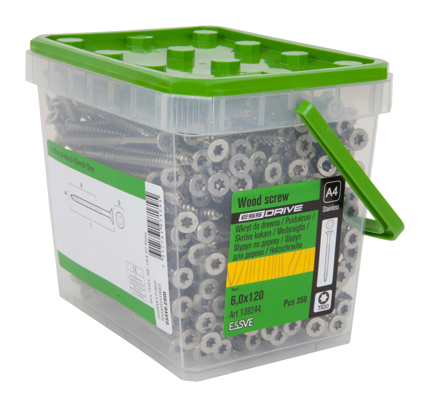 TRÄSKRUV ESSDRIVE FÖRSÄNKT HUVUD ROSTFRI A4 6,0X120 350ST