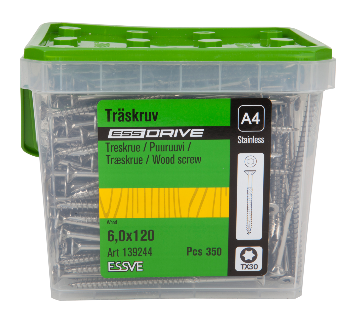 TRÄSKRUV ESSDRIVE FÖRSÄNKT HUVUD ROSTFRI A4 6,0X120 350ST