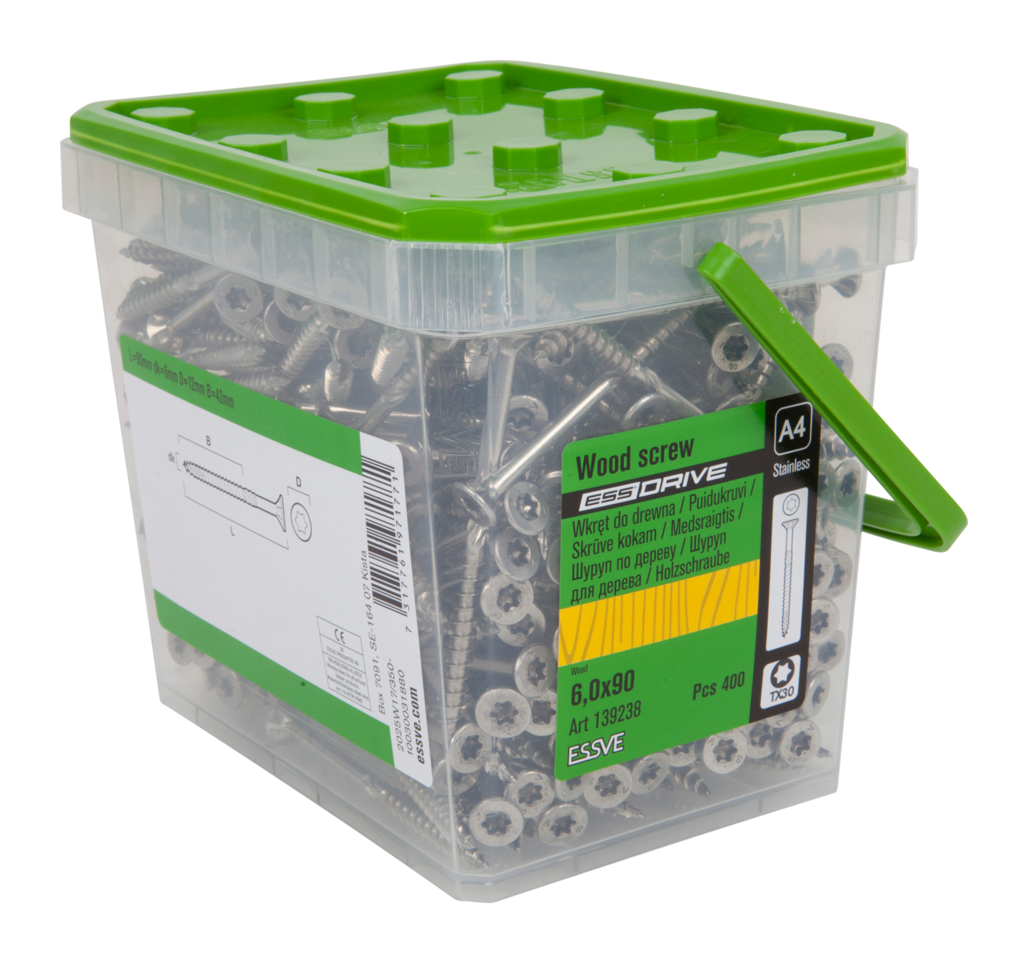 TRÄSKRUV ESSDRIVE FÖRSÄNKT HUVUD ROSTFRI A4 6,0X90 400ST