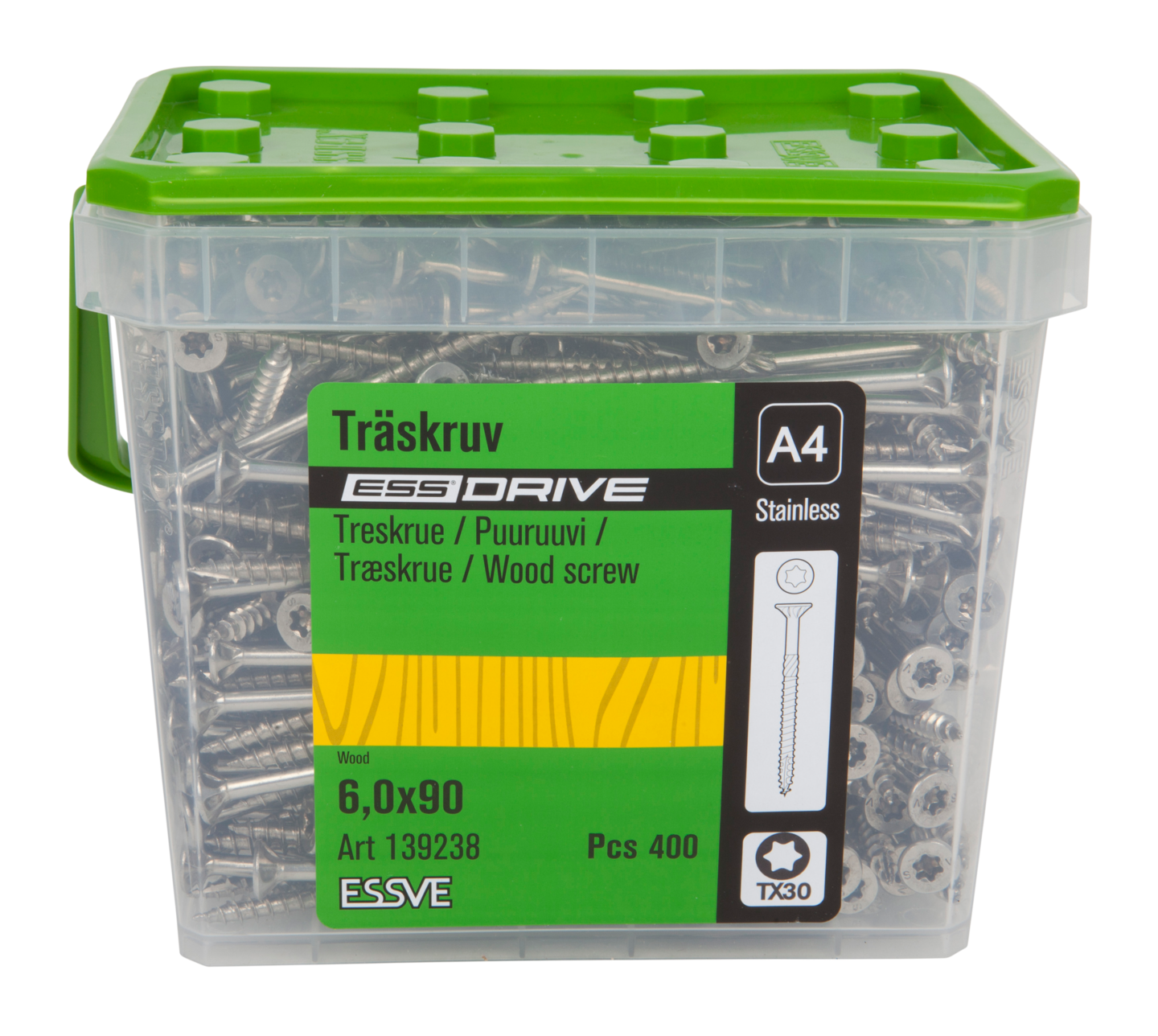 TRÄSKRUV ESSDRIVE FÖRSÄNKT HUVUD ROSTFRI A4 6,0X90 400ST