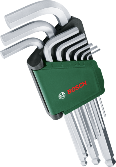 INSEXNYCKELSATS BOSCH 9 DELAR, UPPHÄNGNINGSKORT