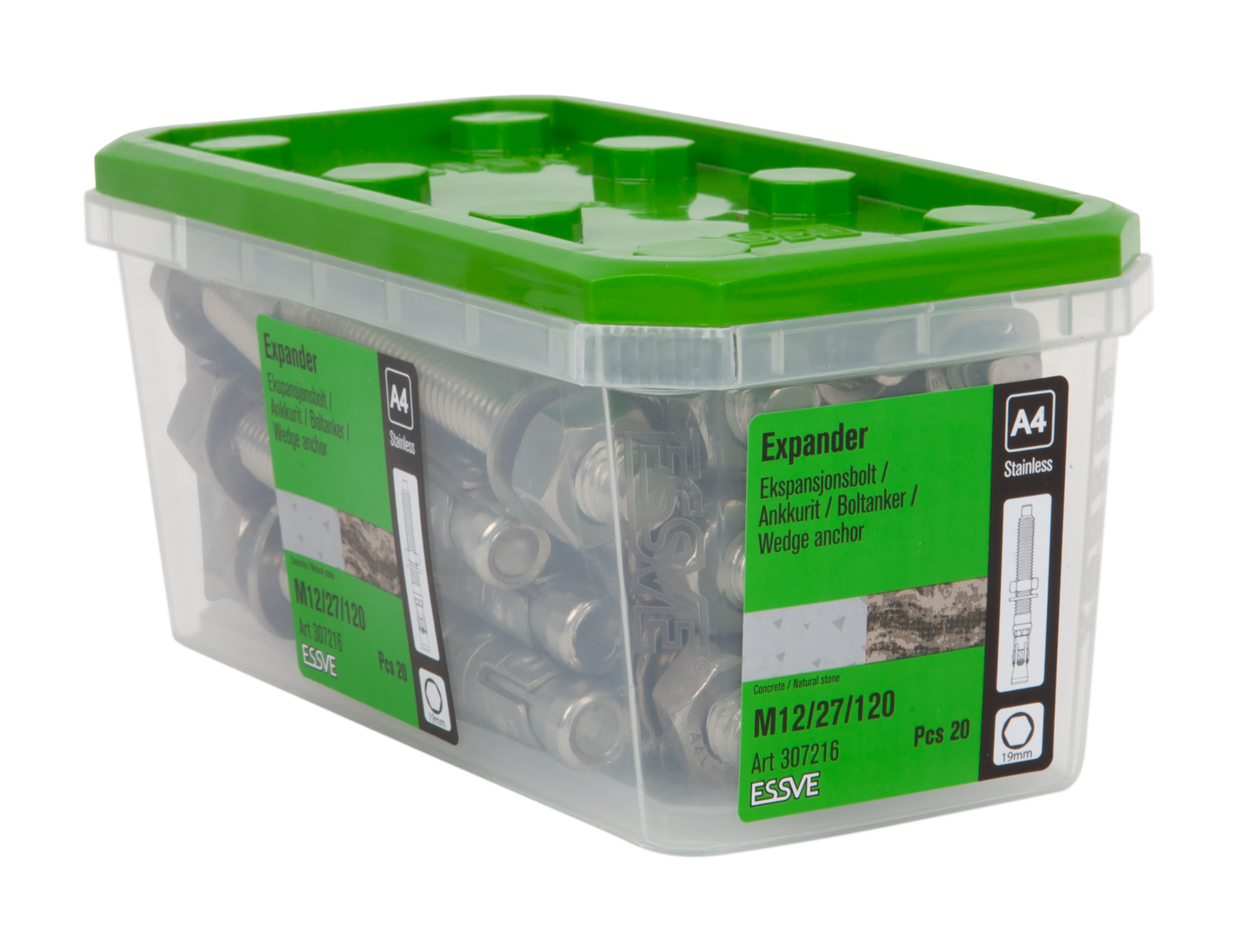 EXPABDER A4 M12/27/120 SYRAFAS 20ST ROSTFRITT STÅL ESSVE