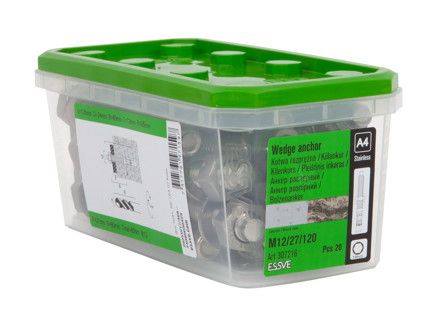 EXPABDER A4 M12/27/120 SYRAFAS 20ST ROSTFRITT STÅL ESSVE