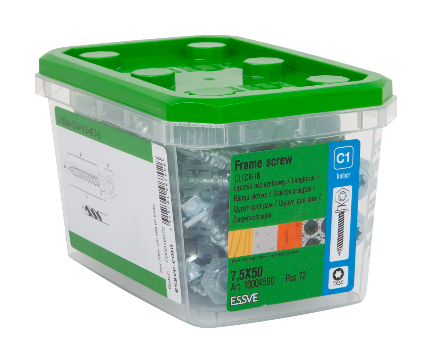 SKRUV FÖR CLICK-IN KARM HEX FZB 7,5X50 72ST