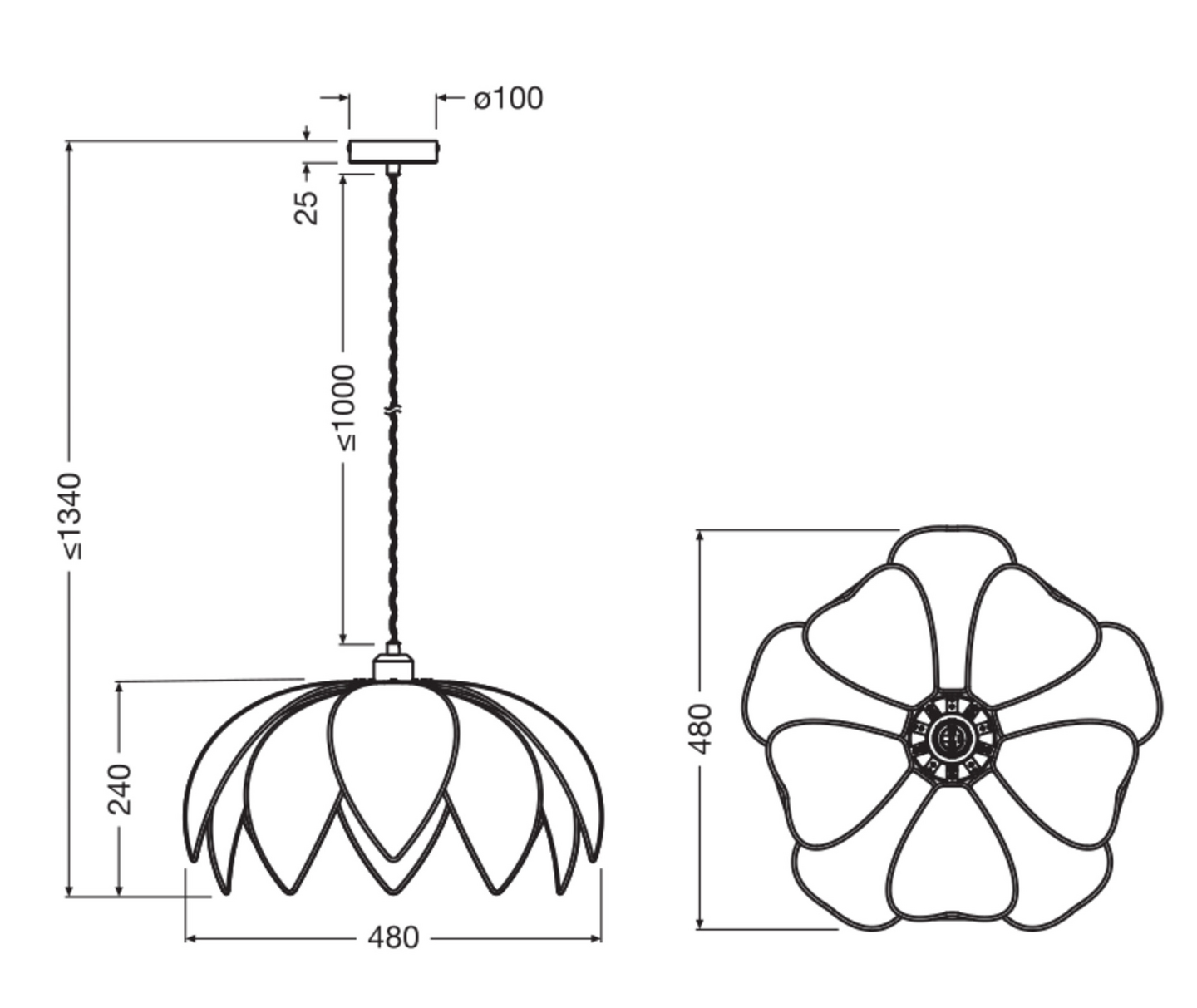 Riippuvalaisin OSRAM Decor Rattan Lotus 480mm E27 rottinki