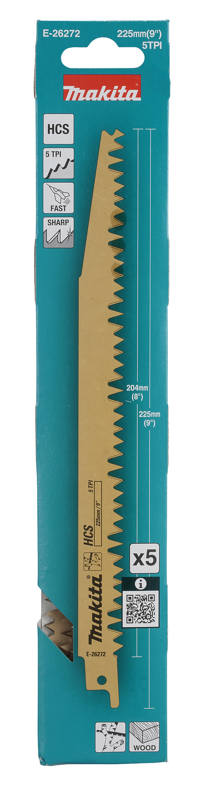 Puukkosahanterä Makita 305x1,5mm HCS 5TPI tuore puu 5kpl