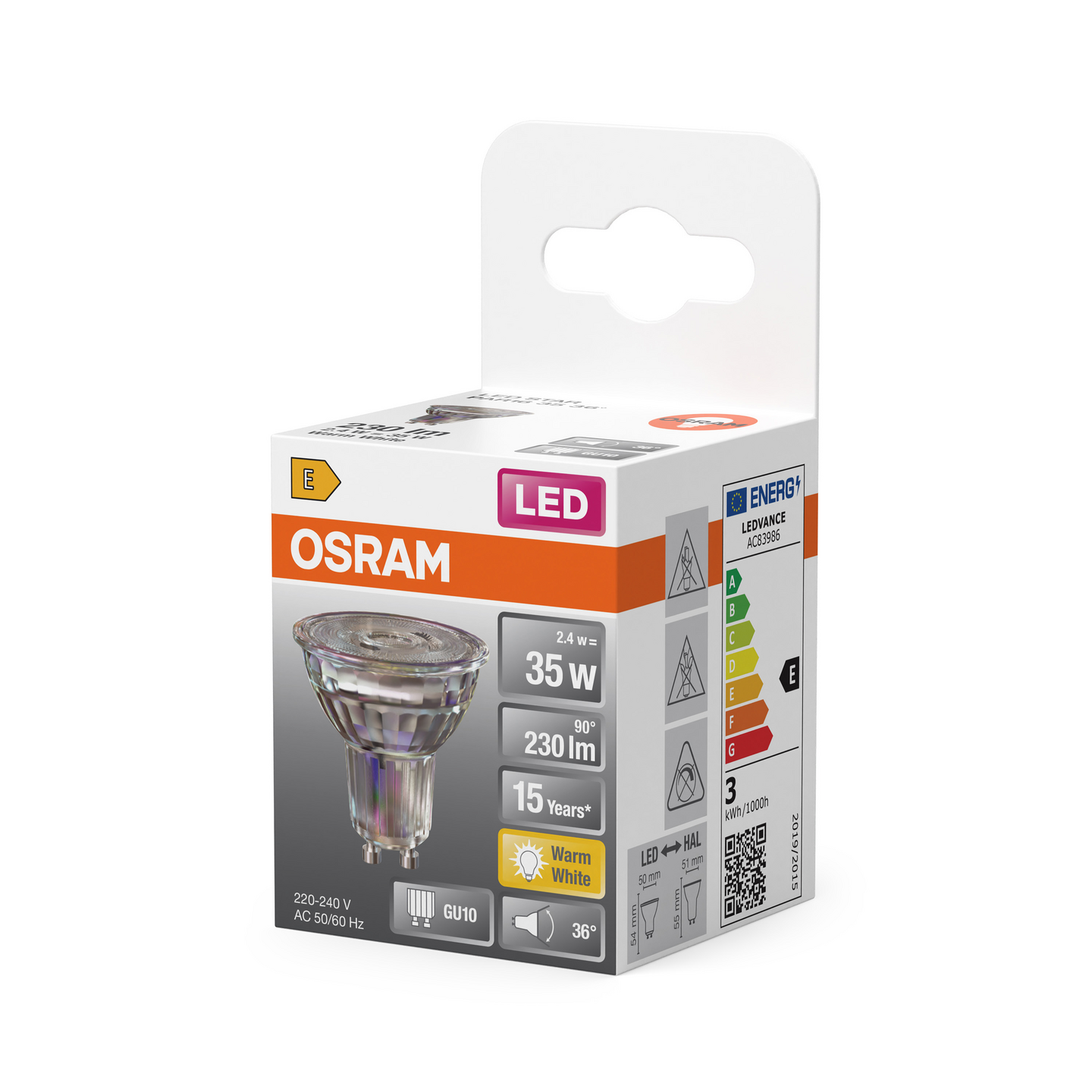 LEDLAMPA OSRAM STAR PAR16 36GR 230LM 2.4W 827 GU10