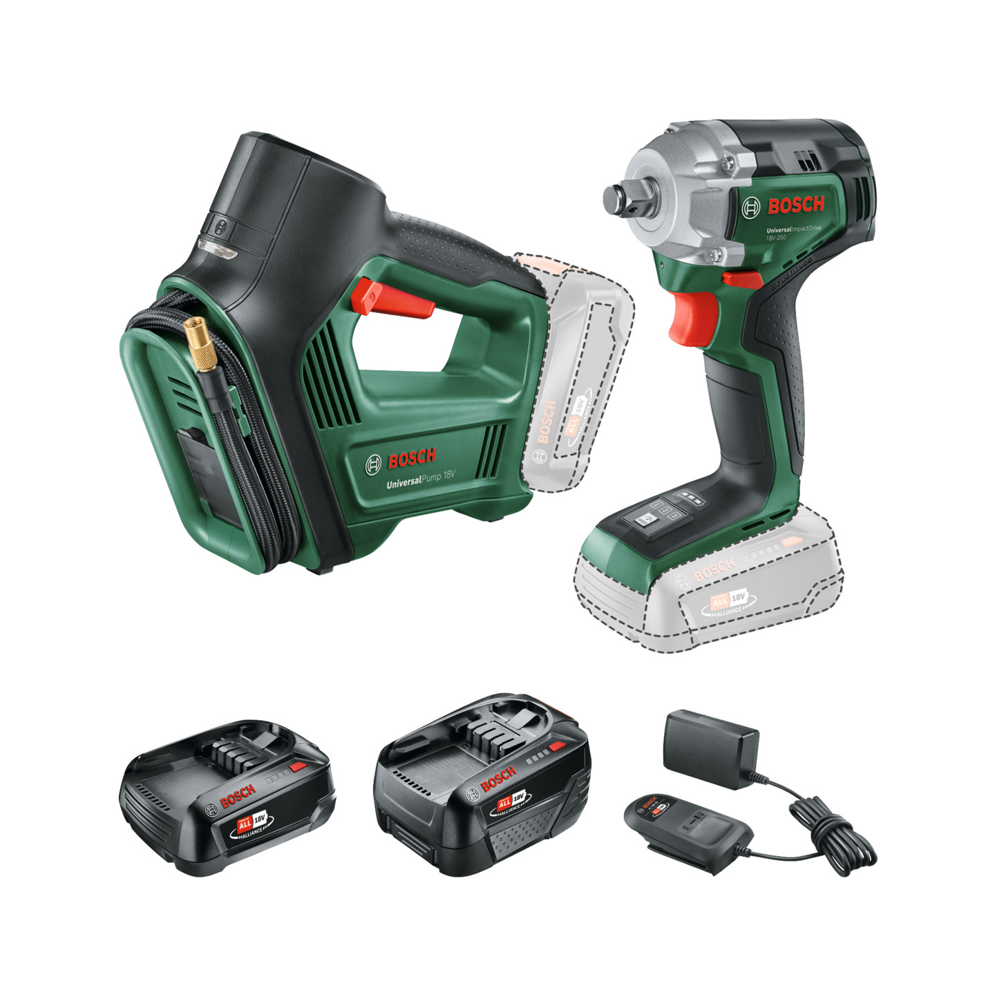 Renkaanvaihtosarja Bosch DIY 18V 2-osainen 1x2,0Ah 1x4,0Ah