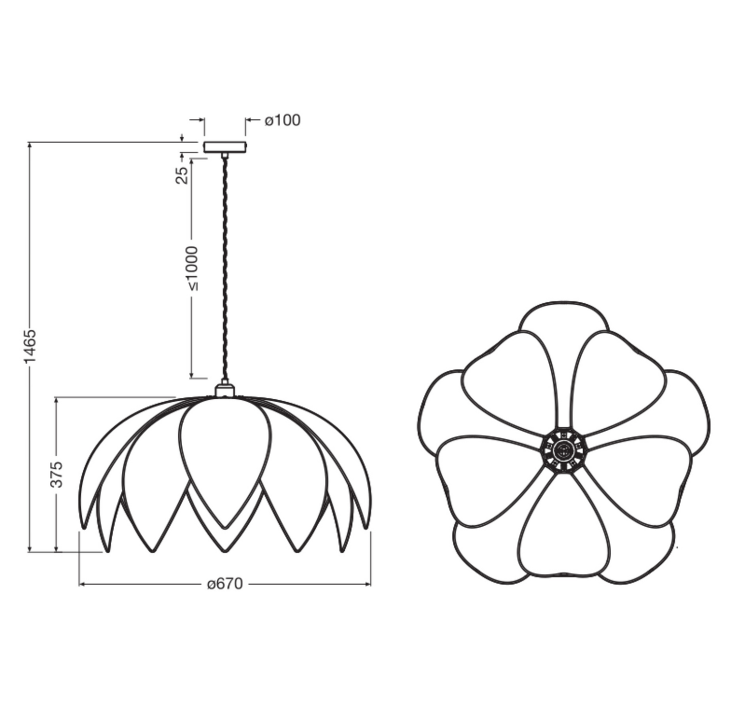 Riippuvalaisin OSRAM Decor Rattan Lotus 670mm E27 rottinki