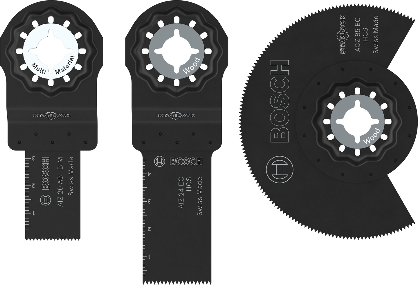 Monitoimikoneen teräsarja Bosch puu ja metalli Starlock 3-osainen