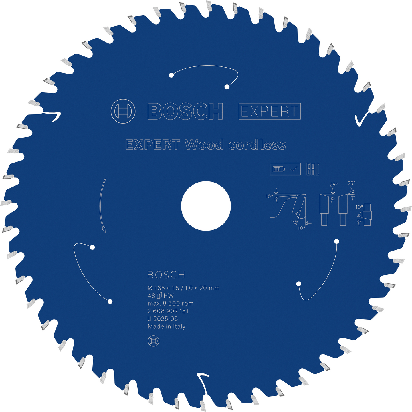 Pyörösahanterä Bosch EXPERT Wood cordless 165x1,5/1x20mm T48