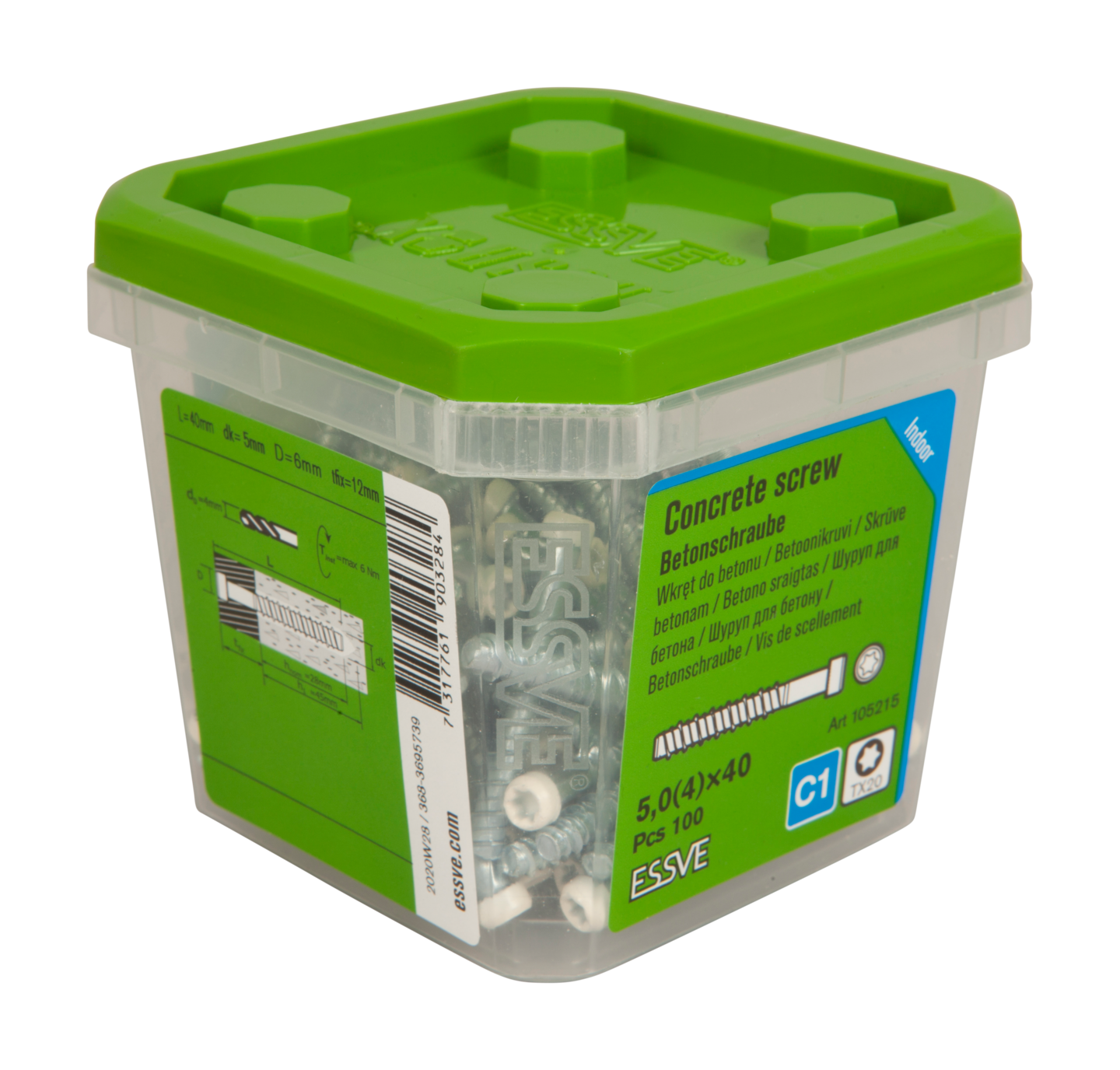 LISTBETONGSKRUV ECS-CY 5,0X40 100ST VITLACK HUVUD