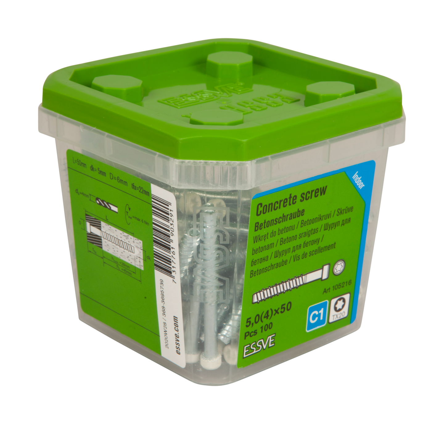 LISTBETONGSKRUV ECS-CY 5,0X50 100ST VITLACK HUVUD